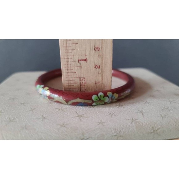 Desert Red Cloisonne Floral Enamel Bangle Bracelet - Picture 9 of 10